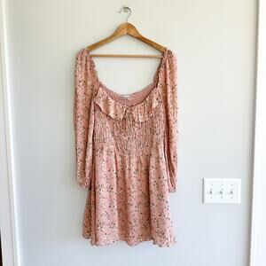 Reformation Morris Floral Print Long Sleeve Smocked Dress Pink 10